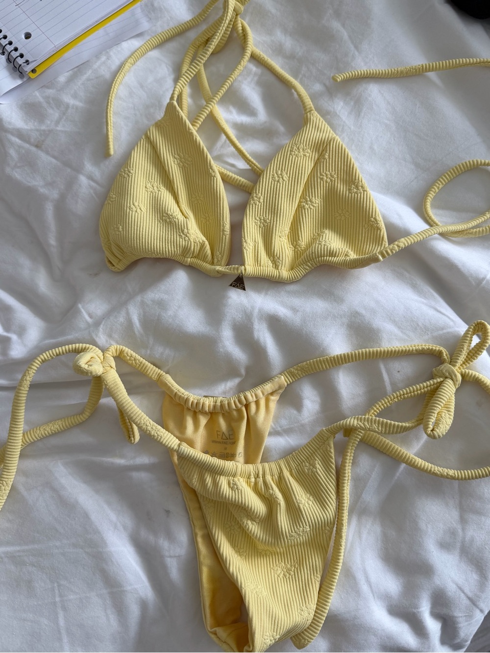 FAE Yellow Ribbed Triangle Bikini Set - Tie-Side Women Swim